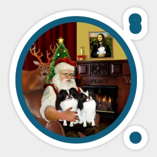 Santa at Home with His Two Japanese Chins Sticker